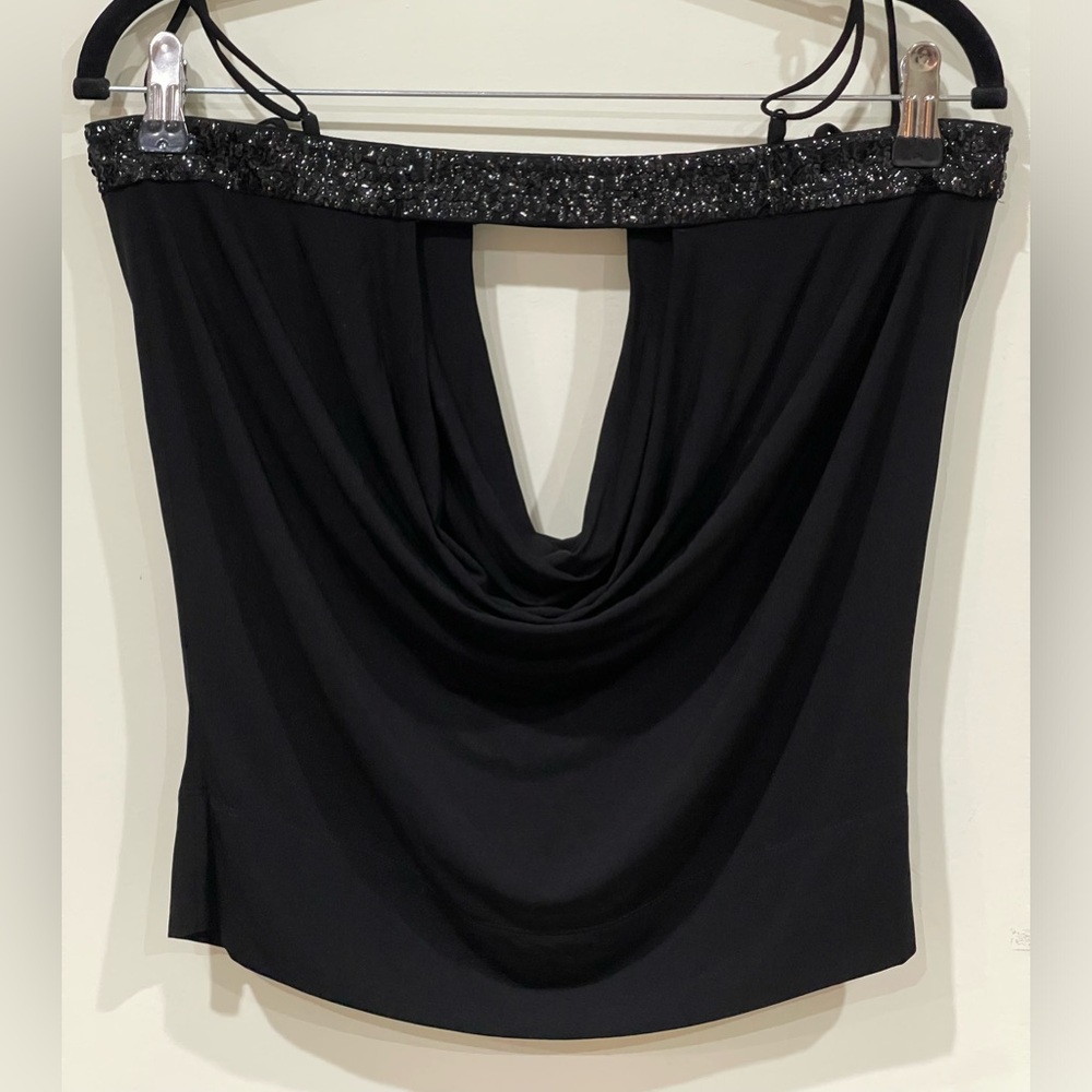 BCBGMaxAzria Sequined Drape Top Sexy Keyhole Front